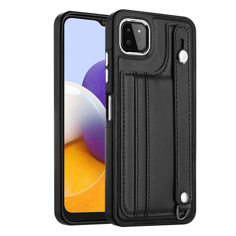 Til Samsung Galaxy A22 5G (EU-version) Kickstand-etui YB Læderbelægning Series-5-kortholder TPU-telefoncover Til Samsung Galaxy A22 5G (EU-version) Kickstand-etui YB Læderbelægning Series-5-kortholder TPU-telefoncover